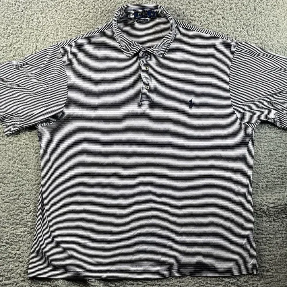 Polo Ralph Lauren Pima Soft Touch Polo Shirt Mens XLT Tall Blue White Striped